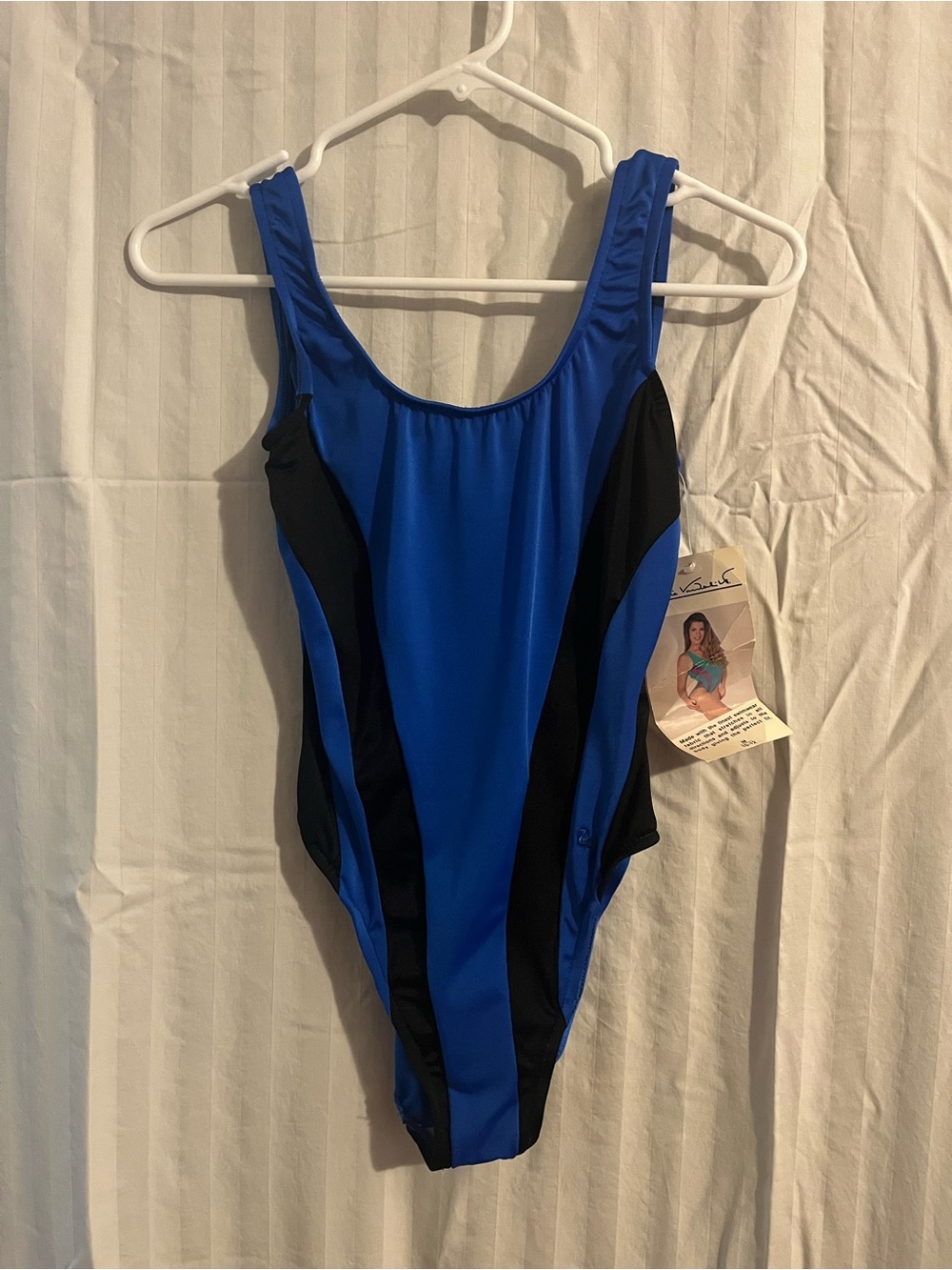 80s Vintage Blue & Black Girls One-Piece Swimsuit